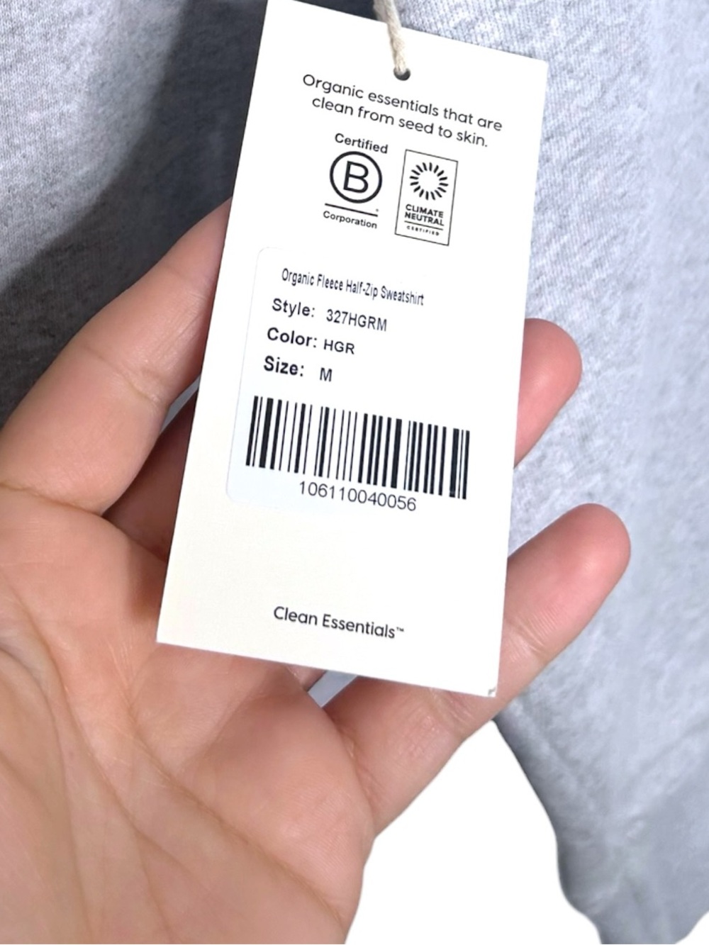 Mate the Label Organic Cotton Fleece Half Zip Sweatshirt Heather Grey Medium - Picture 8 of 11